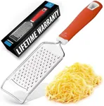 Zulay Kitchen Professional Cheese Grater Stainless Steel - Durable Rust-Proof Metal Lemon Zester Grater With Handle - Flat Handheld Grater For Cheese, Chocolate, Spices, And More - Red