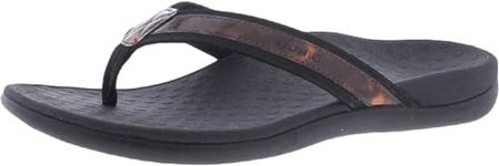 Vionic Women's Tide II Toe Post Sandal - Ladies Flip Flop with Concealed Orthotic Arch Support Black Tortoise 10 Medium US