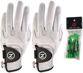 Zero Friction Male Men's Cabretta Elite Golf Glove 2 Pack, Free Tee Pack White & White, Universal Fit (GL72007)
