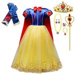 Lito Angels Princess Snow White Costume Birthday Party Fancy Dress Up with Cape and Accessories for Kids Girls Age 6-7 Years, Style C