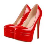 MissHeel Women's Soft Platform Round Toe Stiletto Slip On Super High Heel Sexy Pump Double Platform Court Shoes Red Size 5