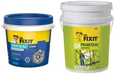 Dr. Fixit Roofseal Top Coat, 4 Litre+Dr. Fixit 604 Primeseal acrylic coating For External Wall Waterproofing - 1 Litre, White