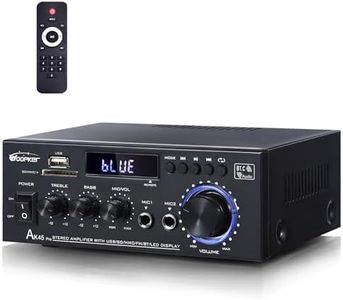 Woopker AK45 Pro - Amplificador de audio estéreo receptor de 2 canales 50 W x 2 inalámbrico Bluetooth 5.0 HiFi amplificador de potencia receptor estéreo de cine en casa RCA, USB, SD, micrófono para