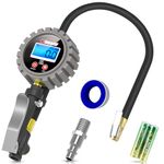 Oasser Tyre Pressure Gauge Tyre Inflator with Pressure Gauge Digital LCD Display 255PSI with Brass Air Chuck Dual Head Air Chuck 1/4 Inches NPT Quick-Connect Male Fitting P5