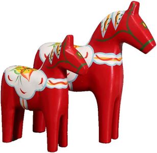 Set of 2 Swedish Wooden Dala Horses, Dalecarlian Horse Figurines, Christmas Ornament Decor for Home, Red