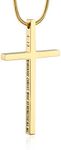 HZMAN Philippians 4:13 Cross Pendant STRENGTH Bible Verse Stainless Steel Necklace (Gold)