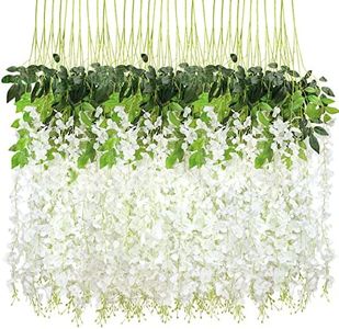 CEWOR 36 Pack Wisteria Hanging Flowers, 3.7 Feet Wisteria Flower Garland Fake Artificial Flower Vines for Wedding Arch Party Home Greenery Wall Decor (White)
