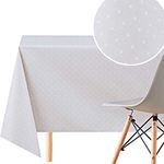 KP HOME Wipe Clean Tablecloth Grey With White PVC Table Cover - Rectangle 200 x 140 cm - Wipeable Vinyl Plastic Table Cloth with Polka Dots Print