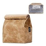 KRENDR Updated Waxed Canvas Lunch Bag, Waterproof Lunch Box with 2 Velcro Buckles, Isolate Lining Inside, Reusable Lunch Bag(14 x 8.5 x 5.5 in)