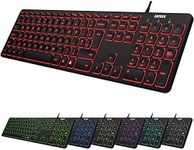 Arteck USB Wired Keyboard Universal Backlit 7-Colors & Adjustable Brightness Full Size Keyboard with 1.8M Wire, Numeric Keypad and Media Hotkey for Computer Desktop PC Laptop and Windows 11 10 8 7