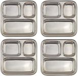 Darware Stainless Steel Divided Plates/Compartment Trays (4-Pack); 9.8 x 8.1 Inches Oblong 3-Section Mini Trays, Great Size for Kids, Portion Control, Camping