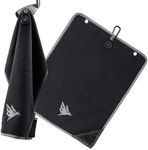 SWIFTEE Ultimate 4-in-1 Premium Golf Towel with Built-in Brush, Magnet, Ball Marker & Carabiner - 760GSM Microfibre Waffle Towel with Inner Wet Dry Liner (Black)
