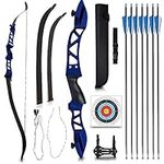 JAKUNA Recurve Bow and Arrow Archery Set for Adult & Youth Beginner 54" Bow Height 18-40lbs with 7 Arrows, 2 Target Face, Armguard and Quiver for Outdoor Training Practice (Blue)