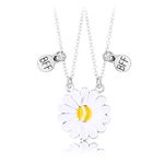 2Pcs Half Sunflower Pendant Necklace Set for Girl Women Friend Teen Long Distance Matching Adjustable Link Chain BFF Necklace Friendship Jewelry Birthday Gift, Zinc, Amber