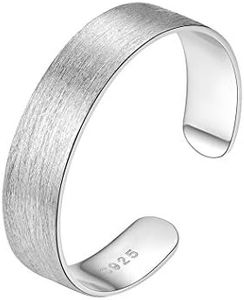 PROSTEEL 925 Sterling Silver Ring 5mm Flat Plain Wide Band Ring Adjustable Men Women Jewelry