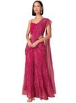 Indya Women's Georgette Hot Pink Leheriya Print Sharara with Embroidered Blouse and Attached Drape (Set of 2) Crop Co-Ord Set (ICO00559 XL)