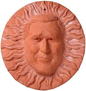 JBK Pottery Ceramic Sun Face Wall Sculpture, Clay Home Decor, Rustic Pottery Wall Hanging, Outdoor Sun Themed Art Decor for Garden, Bathroom, Patio or Living Room – 12 Inch, George W Bush, Terracotta