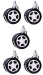 KindleArt Heavy Duty Alloy Thread Twin Caster Wheels Tyres Suitable for All Office Chairs/REVOLVING Chair (Chrome and Black) - Set of 5