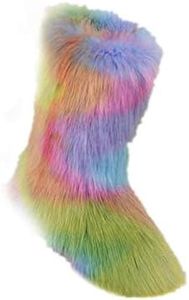 LVCOMEFF Women Faux Fur Snow Boot with Fur Lining 1 Piece Winter Warm Outdoor Furry Fluffy 2020 Fashion (multicolor 8, numeric_7_point_5)