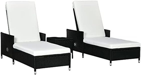 Outsunny 3-Pieces PE Rattan Sun Lounger, Patio Chaise Lounge Chair Set with Adjustable Backrest, Soft Cushions, Glass Top Coffee Table, Cream White