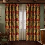 Loom and Mill Luxury Damask Curtains for Living Room, Golden Thick Chenille Jacquard Window Treatment with Tiebacks for Bedroom Party Banquet Decorations (2 Panels, 52 x 84 Inch, Red&Gold)