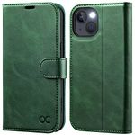 OCASE for iPhone 13 Case, PU Leather iPhone 13 5G Wallet Case[Card Holder][Kickstand] [TPU Inner Shell][RFID Blocking] Flip Phone Cover for 6.1 Inch iPhone 13-2 Rear Cameras (Blackish Green)