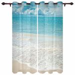 T&H Home Tropical Curtains, Exotic Beach with Vivid Sky Ocean Island Scenery Window Curtain, 2 Panel Curtains for Sliding Glass Door Bedroom Living Room, 80" W by 84" L