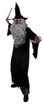 Adults Dark Wizard Costume - XX-Large - Black Ragged Robe, Black Wizard Hat, Grey Wig & Beard, Wizard Wand - Adults Halloween Fancy Dress Costume