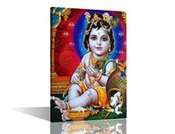 Canvas Wall Art Indian Home Decor Lord Krishna Pictures for Bedroom Supreme God Wall Paintings Hindu Gods Room Decor 1 Piece Wall Decorations for Living Room Framed Ready to Hang (24''Wx 36''H)