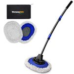 YeewayVeh Car Wash Brush with Long Handle, Car Wash Mop with 2 Replaceable Microfiber Brush Head, Soft Cleaning Brush with 15° Curved Extension Pole Car Wash Kit for RV Truck Camper, Blue