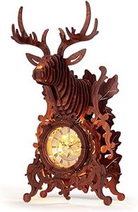 FUNPOLA LED 3D Wood Puzzle Elk Clock 3D Wooden Puzzle Deer Clock Building Model Home Décor 3D Wooden Puzzle for Adults/Teens Gift Present