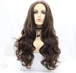 Xiweiya Brown Wigs Long Wavy Wig Synthetic None Lace Full Machine Made Wig Heat Resistant Fiber Middle Parting for Women Cosplay Makeup Party 24 Inches