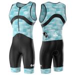 SLS3 Triathlon Suits Mens - Premium FX Tri Suit Men Triathlon - Sleeveless Trisuit Triathlon Men - Quick Drying Mens Triathlon Suit - Men’s Tri Kit, Padded Skinsuit (White & Blue Gradient, X-Large)