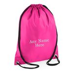 PRINTED BY CUSTOM-FUNKY Embroidered Personalised Drawstring GYM Bag Any Name Gym,School Nursery PE, Dance Kit (Pink)