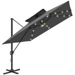 Outsunny 3.5x3 m Garden Cantilever Parasol with Solar LED Lights and Centre Light, UPF50+ Aluminium Patio Umbrella with 360° Rotation and Tilt, Hanging Sun Shade with Cross Base, Crank Handle, Black