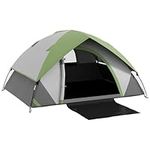 Outsunny Camping Tent, 4-5 Person Family Tent, 3000mm Waterproof, with Sewn-in Groundsheet, Carry Bag and Top Hook, for Fishing Hiking Festival, Grey and Green