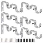 AYSUM Double Curtain Pole Brackets, 6Pcs Heavy Duty Curtain Rod Brackets for 1 and 5/8 Inch Rod, Metal Curtain Rail Support Brackets, Metal Window Hardware Rod Holders (Silver)