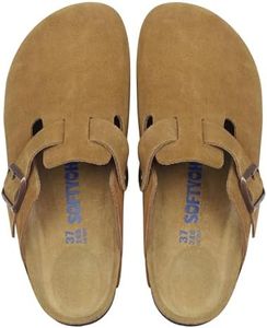 SOFTYOHO Clogs for Women Men, Mules with Arch Support and Adjustable Buckle, Suede Leather Cork Footbed Potato Shoes(Mink,39)