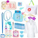 Hot Bee Doctors Set for Kids Age 2 3 4 5, 40 Pcs Role Play Toys for 2-5 Year Old Girls Boys, Educational Toys with Talking Medical Flash Cards, Real Stethoscope, Doctors Bag