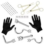 Ear Nose piercing kit - WZPB 19Pcs Professional Body Piercing Kit Piercing Jewelry 18G 20G Piercing Needles Disposable Piercing Clamps for Nose Lip Eyebrow Belly Tongue Chin Piercing Supplies