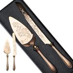 KSENDALO Rose Gold Cake Knife and Server Set - Deluxy SUS304 Stainless Steel Cutter & Server for Weddings, Celebrations, Birthdays & Anniversaries(13.78inch Long)