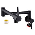 KES Kitchen Pot Filler Folding Faucet Lead-Free Brass Double Joint Swing Arm Sink Faucet Articulating Wall Mount Two Handle Matt Black, KN926LF-BK