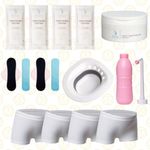 First Days Maternity Postpartum Recovery Bundle, Contains 1 Pink Peri Bottle, 4 Perineal Cold Packs, 1 Witch Hazel Pads Tub, 2 Reusable Gel Packs, 1 Sitz Bath, and 4 Maternity Pants Large (UK 16-20)