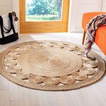 Avgari Creation Rug Jute Natural Circle Design Round Handmade Braided Reversible Area Rug (Beige, 210 x 210 Cm (7x7 Feet))