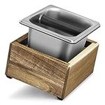 Navaris Coffee Knock Box - Stainless Steel and Wood Bin for Espresso Machine Coffee Grounds - with Silicone Bar for Knocking Portafilter Filter Grinds