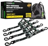 Rhino USA Self Tensioning Ratchet Tie Down Straps (4PK 1.6INX15FT)- Heavy Duty Patented Cargo Strap Keeps Tension When Your Load Shifts - Used for Motorcycle, ATV, UTV, Truck, General Cargo & More