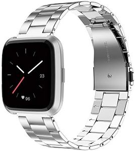 Wearlizer Stainless Steel Band Compatible for Fitbit Versa/Versa 2/Versa Lite Bands Women Men,Ultra-Thin Lightweight Replacement Band Strap Bracelet Compatible for Versa Accessories Silver