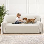 H.Versailtex Chenille Sofa Cover for 2 3 4 Seater, Waterproof Sofa Slipcover Sofa Protectors from Pets, All-Season Protection Couch Cover for Dogs Shrink Resistant, 180 x 380 cm, Beige