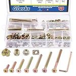 Glarks 128Pcs M6x20/30/40/50/60/70/80mm Baby Bed Crib Screws Bolts Kit Hex Socket Head Cap Screw with Barrel Nuts, Threaded Insert Nuts, T-Nut, Flange Nut and Allen Wrench for Wood Furniture