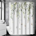 aceyoon White Floral Shower Curtain 180 x 180cm Drop Weighted,Heavy Duty Polyester Wet Room Shower Curtain Mould Proof Bath Shower Curtain with 12 Hooks Washable Quick-Drying (71"x71")